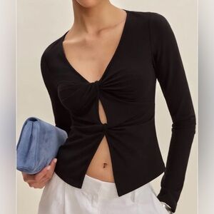 Reformation Silas Twist Detail Stretch Cotton Knit Top